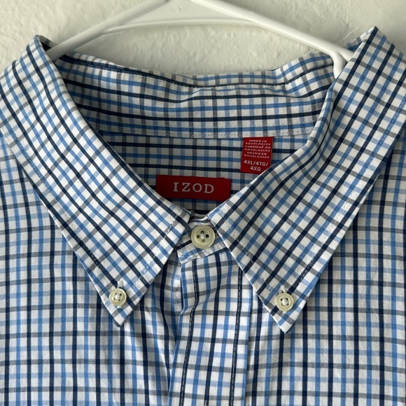 IZOD 2015 Men’s Long Sleeve Button Down Navy/Light Blue/ White Plaid Shirt 4XL - Picture 6 of 17